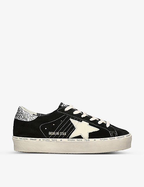 GOLDEN GOOSE: HI Star 90201 logo-print suede and leather low-top trainers