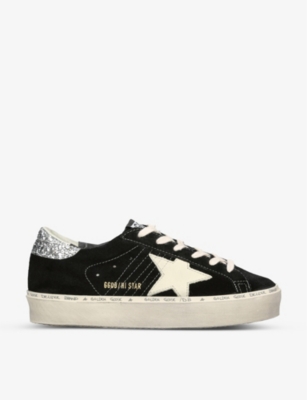 Shop Golden Goose Women's Blk/other Hi Star 90201 Logo-print Suede And Leather Low-top Trainers