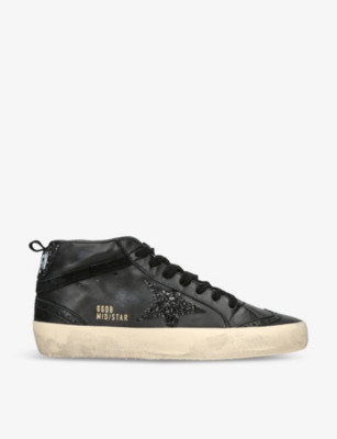 Golden Goose Womens Black Mid Star 90100 Logo-print Leather Mid-top Trainers