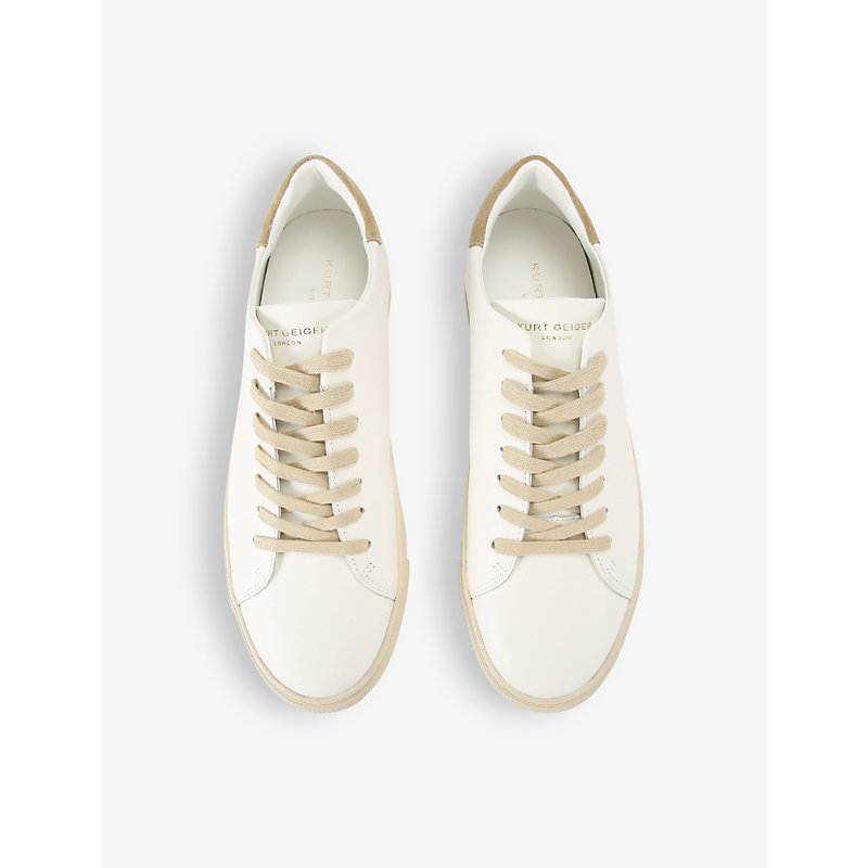 Shop Kurt Geiger Lennon Logo-embossed Leather Low-top Trainers In Taupe Comb