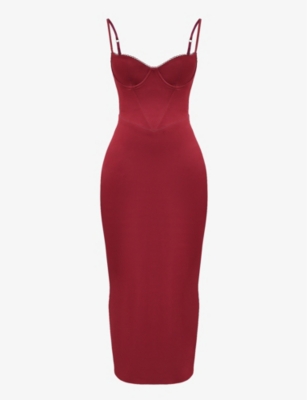 House Of Cb Womens Ruby Stefania Fitted Satin Maxi Dress