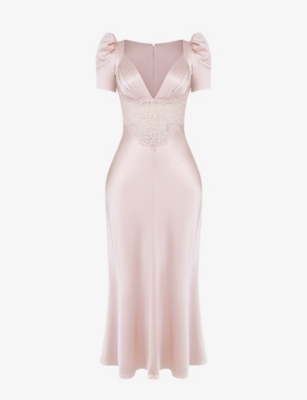 HOUSE OF CB: Rafaela lace-panel stretch-silk midi dress