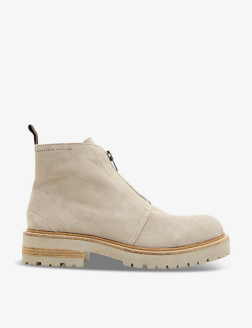 ALLSAINTS: Master zip-front suede ankle boots