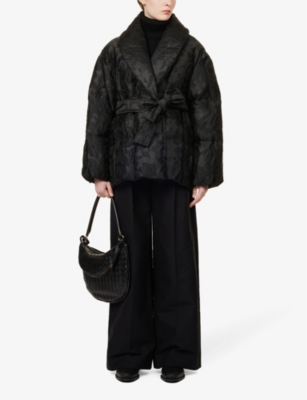 Shop Nicole Benisti Priscilla Belted Woven-down Coat In Black