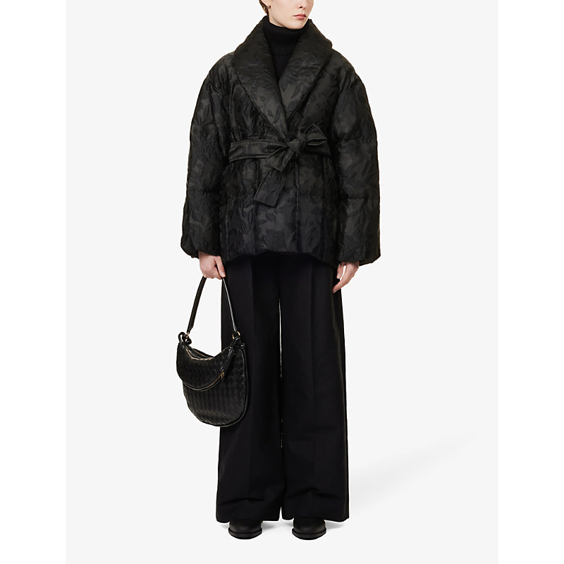 Shop Nicole Benisti Priscilla Belted Woven-down Coat In Black