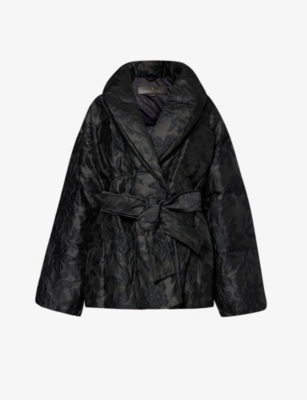 Shop Nicole Benisti Priscilla Belted Woven-down Coat In Black