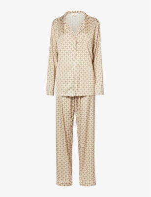 The Nap Co Womens Almond Check Relaxed fit Satin Pyjamas ModeSens
