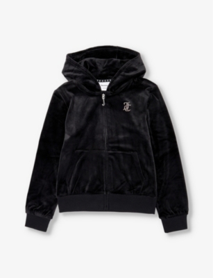 Shop Juicy Couture Girls Jet Black Kids Rhinestone-embellished Regular-fit Velour Hoody 7-16 Years