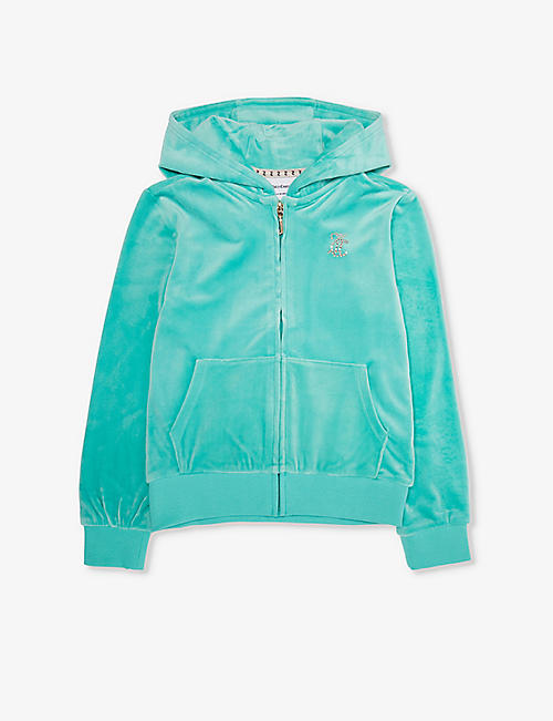 JUICY COUTURE: Diamante-embellished zip-up&nbsp;stretch-velour hoody 7-16 years