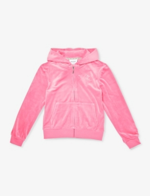 JUICY COUTURE: Brand-embellished regular-fit stretch-velour hoody 7-16 years