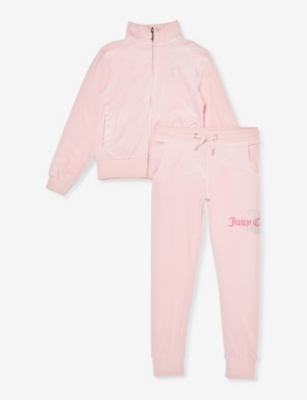 JUICY COUTURE JUICY COUTURE GIRLS ALMOND BLOSSOM KIDS BRAND-EMBELLISHED STRETCH-VELOUR TRACKSUIT 7-16 YEARS