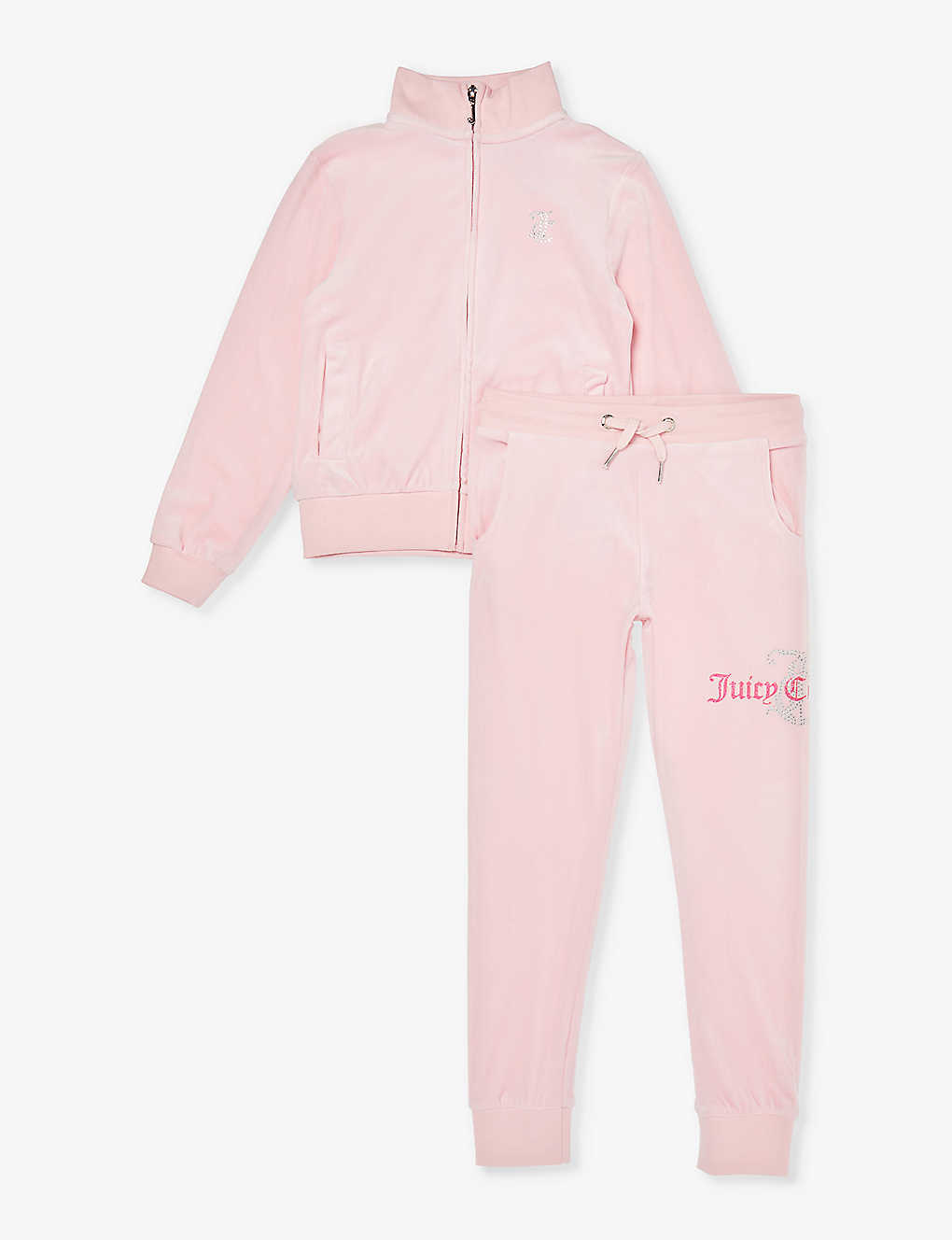 Shop Juicy Couture Girls Almond Blossom Kids Brand-embellished Stretch-velour Tracksuit 7-16 Years In Cream
