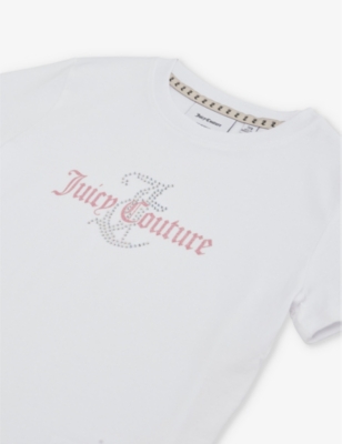Shop Juicy Couture Girls Bright White Kids Diamante-embellished Short-sleeve Cotton-jersey T-shirt 7-16 Y