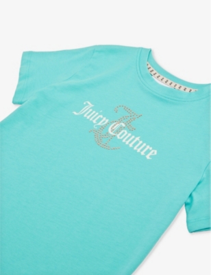 Shop Juicy Couture Girls Turquoise Kids Diamante Short-sleeve Cotton-jersey T-shirt 7-16 Years