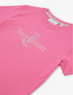 Shop Juicy Couture Girls Hot Pink Kids Diamante-embellished Short-sleeve Cotton-jersey T-shirt 7-16 Years