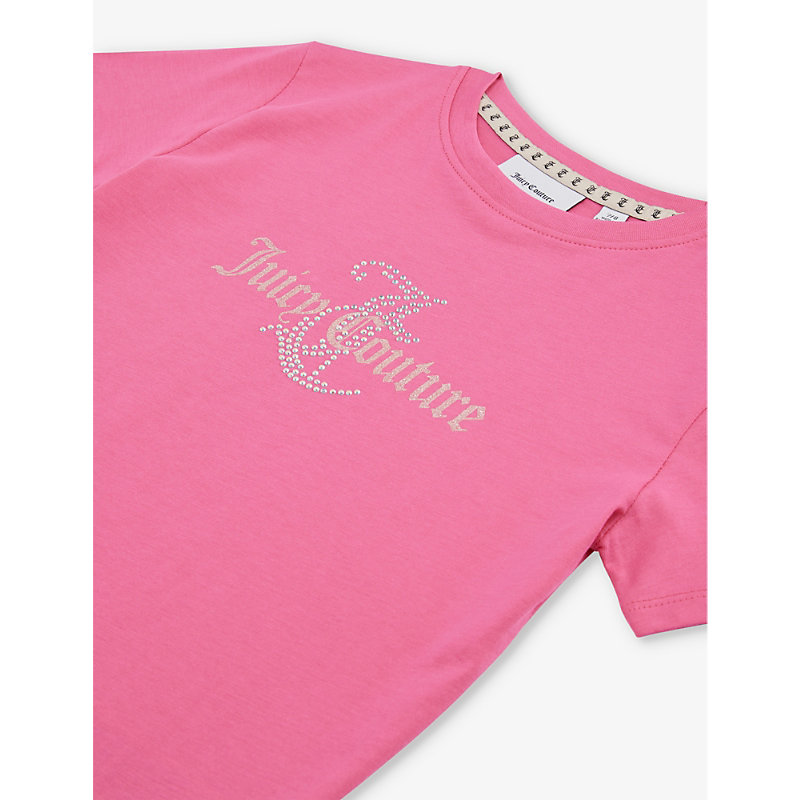Shop Juicy Couture Diamante-embellished Short-sleeve Cotton-jersey T-shirt 7-16 Years In Hot Pink