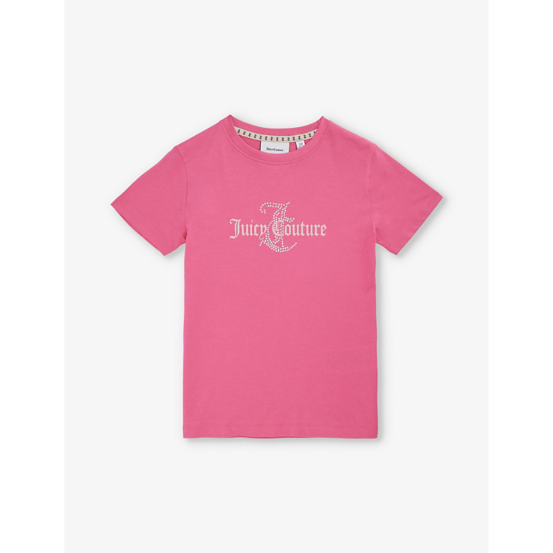 Shop Juicy Couture Diamante-embellished Short-sleeve Cotton-jersey T-shirt 7-16 Years In Hot Pink