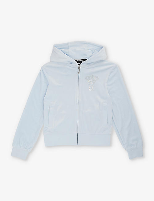 JUICY COUTURE: Diamante-embellished zip-up stretch-velour hoody 7-16 years