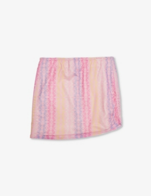 Juicy Couture Girls Almond Blossom Kids Monogram-print Ruched Mesh Skirt 7-16 Years