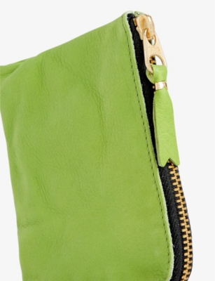 Shop Comme Des Garçons Comme Des Garcons Green Washed Foiled-branding Leather Wallet