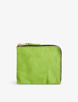 Shop Comme Des Garçons Washed Foiled-branding Leather Wallet In Green