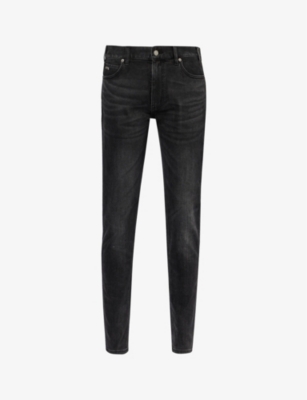 EMPORIO ARMANI: Faded-wash tapered-leg stretch denim-blend jeans