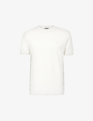 Shop Emporio Armani Mens White Side Logo-embroidered Crewneck Woven T-shirt