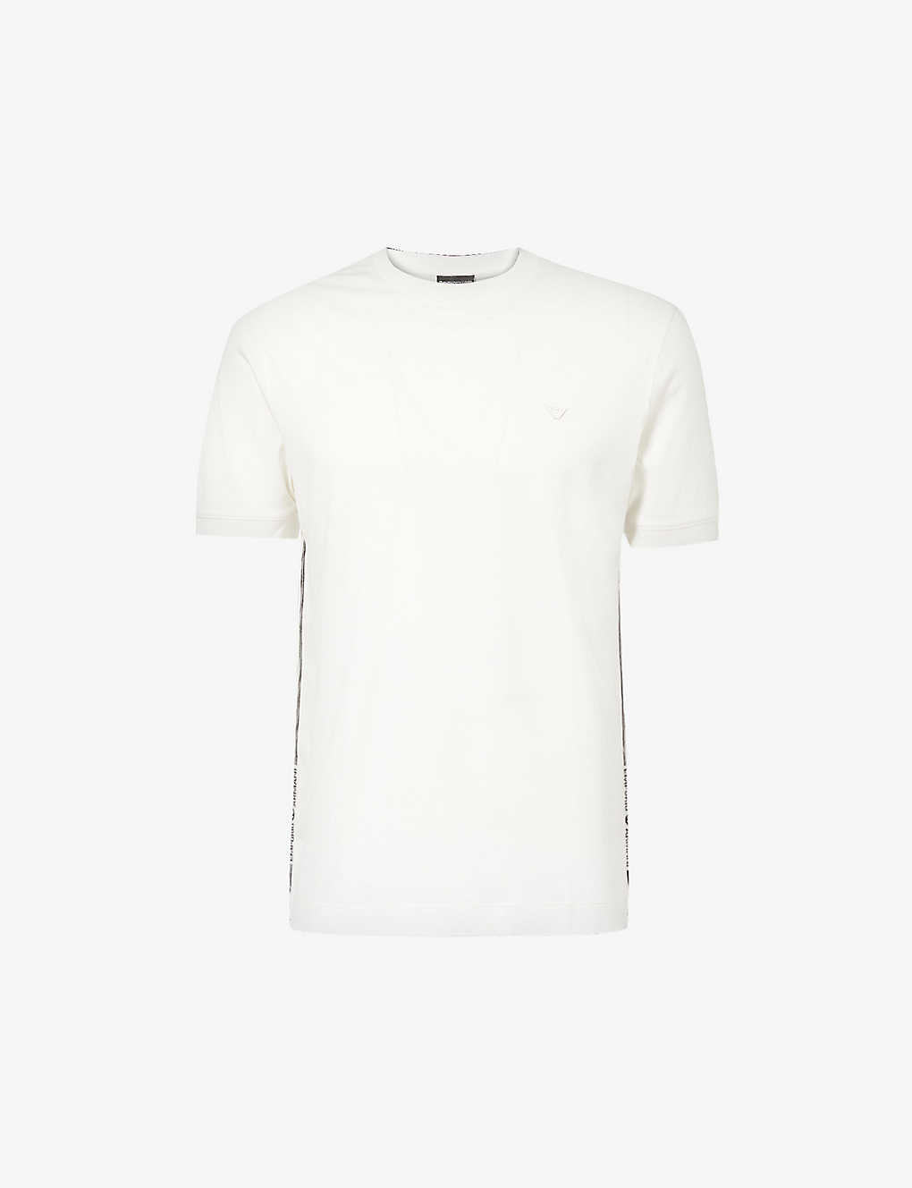 Shop Emporio Armani Logo-embroidered Crewneck Woven T-shirt In White Side