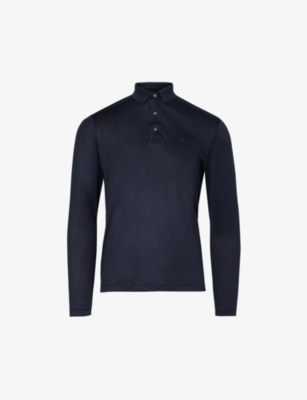 EMPORIO ARMANI: Brand-embossed regular-fit woven-blend polo shirt