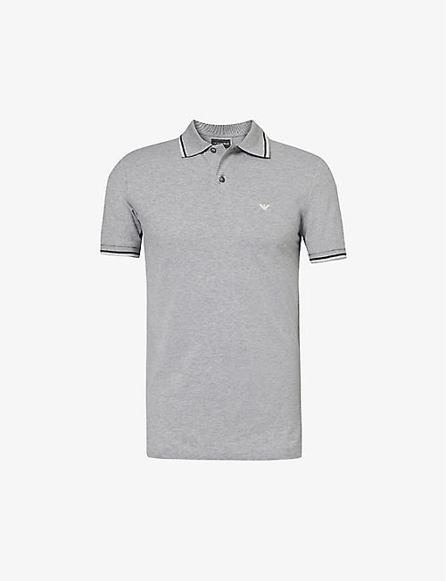 EMPORIO ARMANI: Rubberised-logo regular-fit woven polo shirt