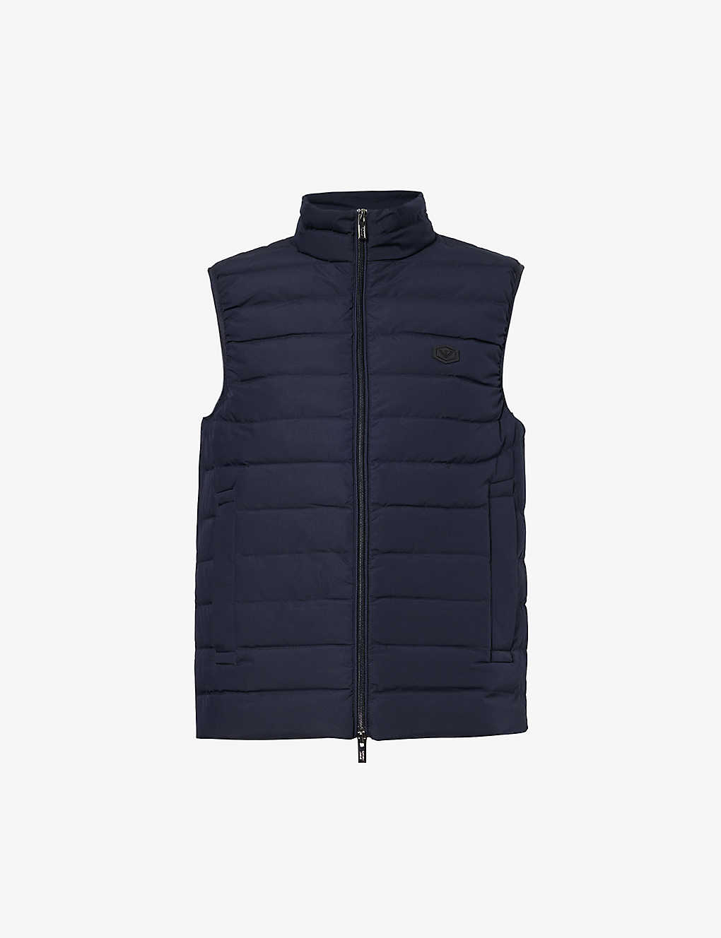 Emporio Armani Mens Blu Navy Rubberised-logo Quilted Shell Gilet