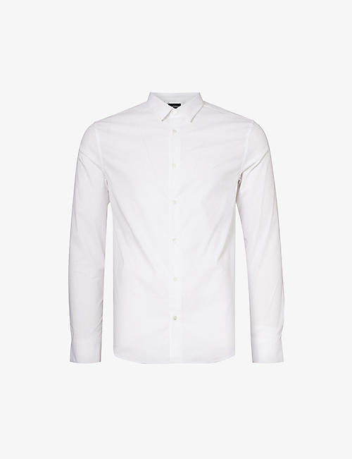 EMPORIO ARMANI: Regular-fit curved-hem stretch cotton-blend shirt