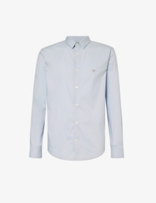 EMPORIO ARMANI: Brand-embroidered pleated-cuff regular-fit stretch cotton-blend shirt