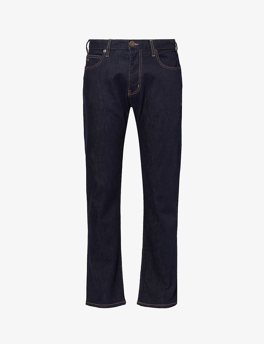Shop Emporio Armani Men's Denim Blu Belt-loop Five-pocket Regular-fit Straight-leg Stretch-denim Jeans