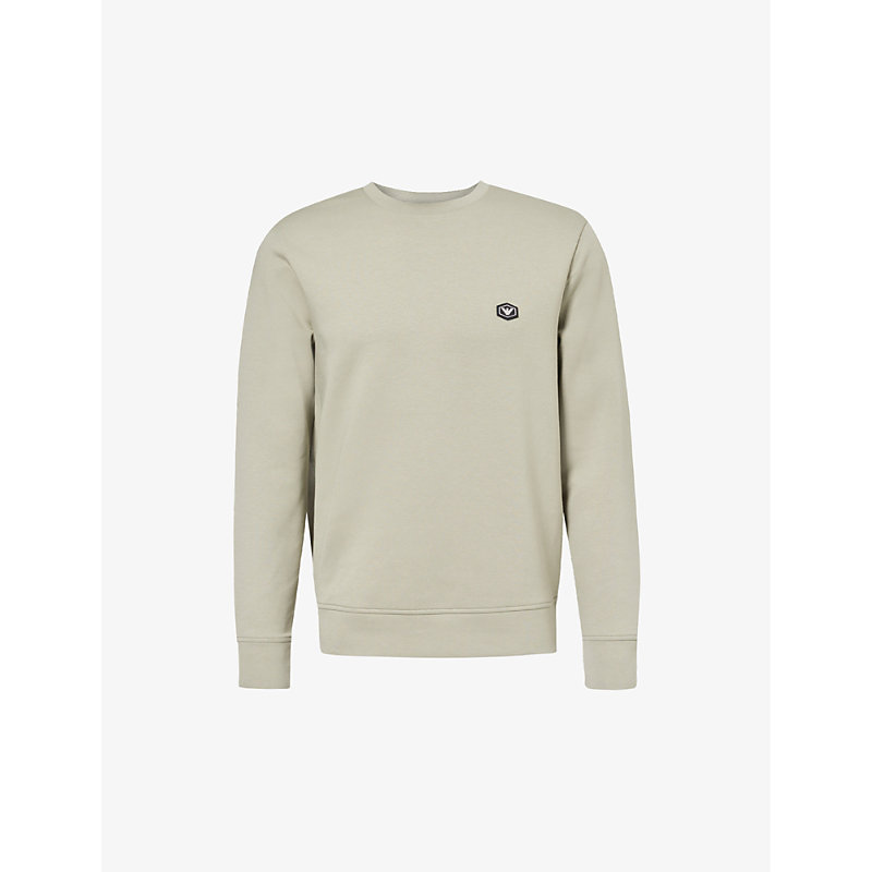 Emporio Armani Mens Salvia Crewneck Brand-motif Stretch-cotton Blend Sweatshirt