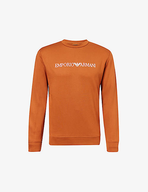 EMPORIO ARMANI: Crewneck brand-typography cotton-blend sweatshirt
