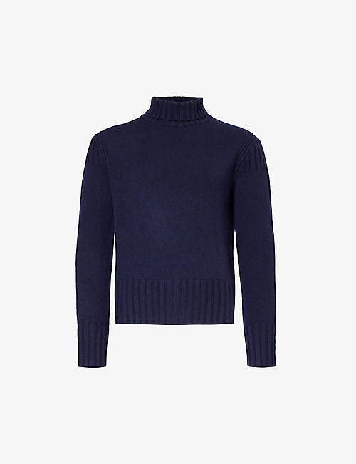EMPORIO ARMANI: Stand-collar knitted wool and cashmere-blend jumper