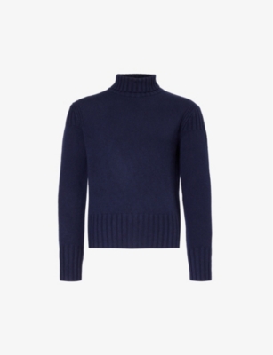 Emporio Armani Mens Blu Navy Stand-collar Knitted Wool And Cashmere-blend Jumper