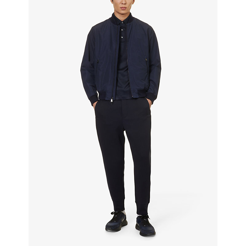 Shop Emporio Armani Men's Blu Navy Brand-patch Relaxed-fit Stretch-cotton Blend Jogging Bottoms In Blue