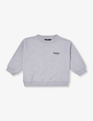 Represent Kids' Logo-print Cotton-jersey Sweatshirt 1 - 4 Years In Ash Grey/black