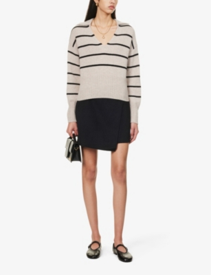 Shop Reformation Women's Barley With Black Stripe Beckie Striped-pattern Recycled-cashmere Blend Jumper