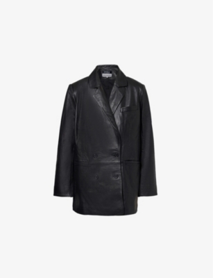 Reformation Veda Leather Dalia Relaxed Blazer In Black