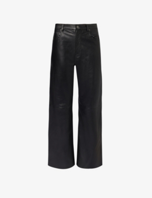 Shop Reformation Veda Kennedy Wide-leg High-rise Leather Trousers In Black