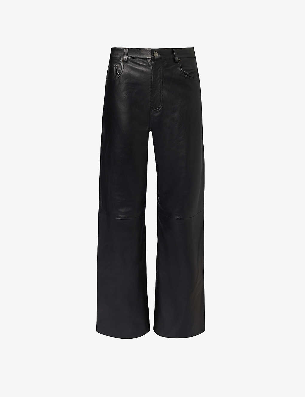Shop Reformation Womens Black Veda Kennedy Wide-leg High-rise Leather Trousers