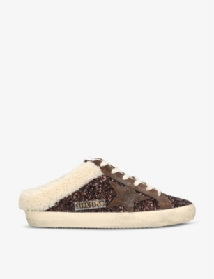 GOLDEN GOOSE: Superstar Sabot 55499 glitter-embellished leather slip-on trainers