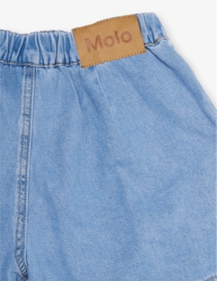 Shop Molo Girls Summer Wash Indigo Kids Amari Pleated Denim-blend Shorts 4-12 Years