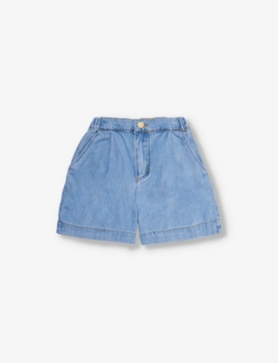 Shop Molo Amari Pleated Denim-blend Shorts 4-12 Years In Summer Wash Indigo