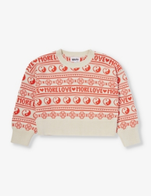 Molo Kids' Gerrie Cotton Jumper In Orange/cream ModeSens