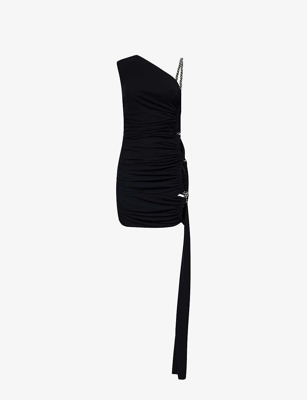 Dion Lee Womens Black Asymmetric-neck Bead-embellished Woven Mini Dress