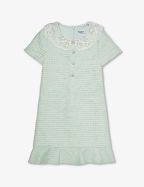 SELF-PORTRAIT: Embroidered-collar woven dress 5-12 years
